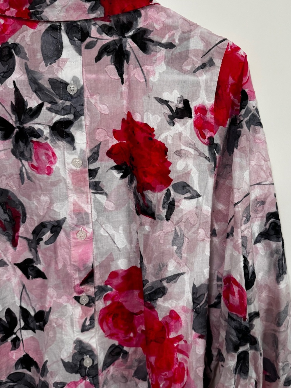 Karl Lagerfeld Paris Floral Jacquard Popover Blouse - Picture 11 of 14